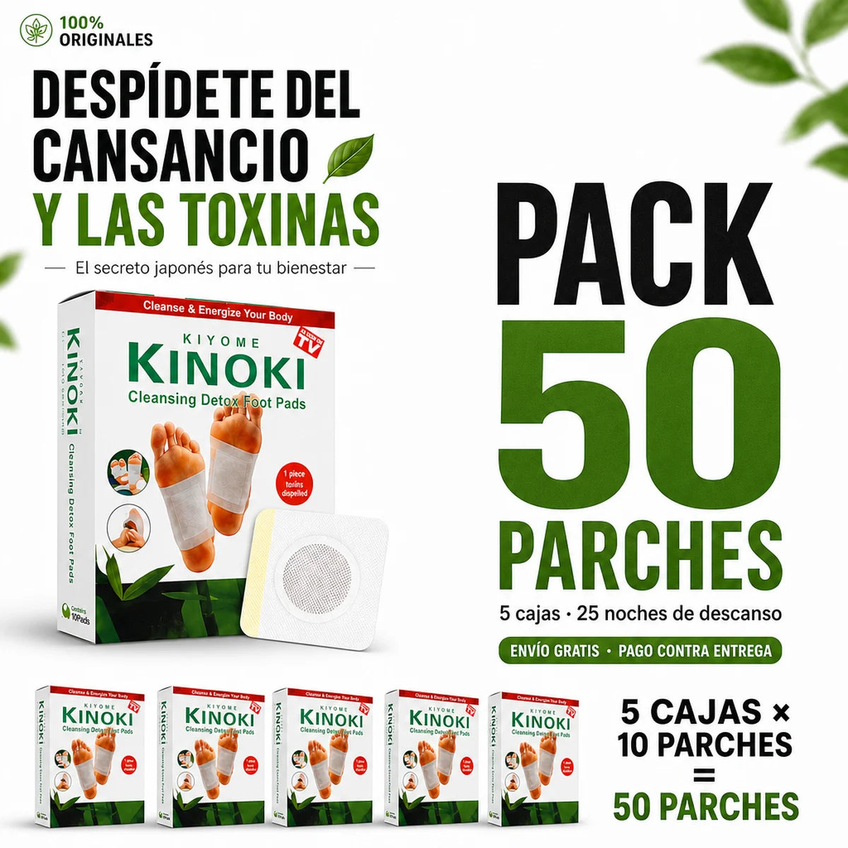 Parches detox Kinoki, pack 50 parches: despídete del cansancio y las toxinas